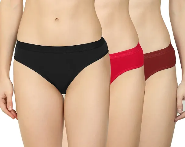 Women Silk Hipster Panties Combo - (Pack Of 3) (Color : Black,Pink,Blue) (Pattern : Solid)