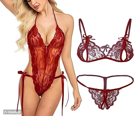 Stylish Maroon Net Lace Baby Dolls For Women-thumb0