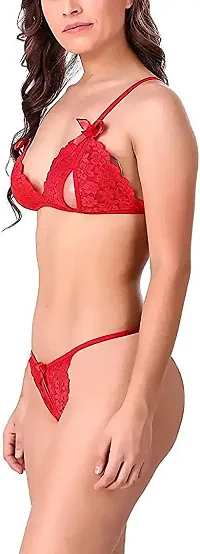 PIBU-Women's Net Bikni Bra Panty Set for Women Lingerie Set Sexy Honeymoon Undergarments (Color : Red)(Pack of 1)(Size :32) Model No : SK01#CT-thumb3