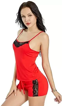 Women Red Designed Babydoll Sexy Lingerie Set Honeymoon Nighty Anniversary Night Dress-thumb2