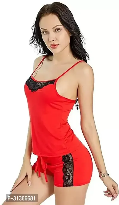 Women Red Designed Babydoll Sexy Lingerie Set Honeymoon Nighty Anniversary Night Dress-thumb3