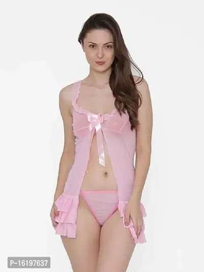 Elegant Pink Net  Baby Dolls For Women