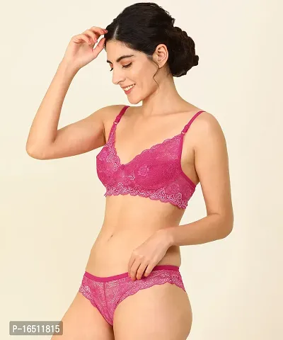 Stylish Pink  Bra  Panty Set For Women-thumb3