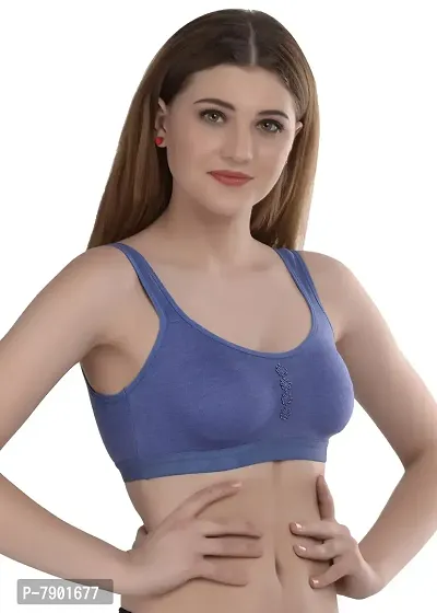 Women Cotton Non Padded Non-Wired Bra (Pack of 1) (Blue)-thumb2