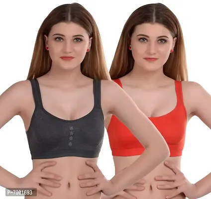 Women Cotton Non Padded Non-Wired Bra (Pack of 2) (Color : Grey,Red) (Size : 34)