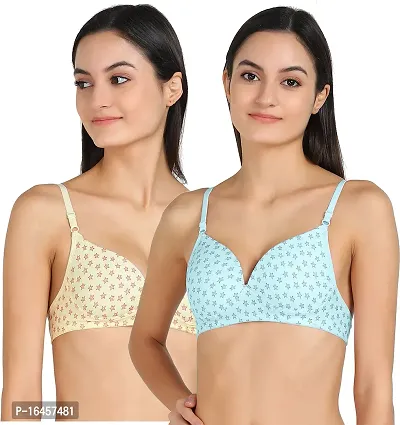 Stylish Yellow,Blue Cotton Solid Bras For Women Pack Of 2-thumb0