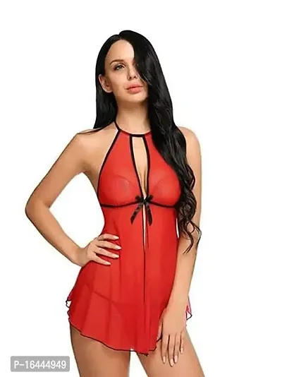 Stylish Red Net Lace Baby Dolls For Women-thumb2