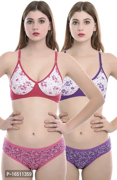 Stylish Multicoloured  Bra  Panty Set For Women Pack of 2-thumb0