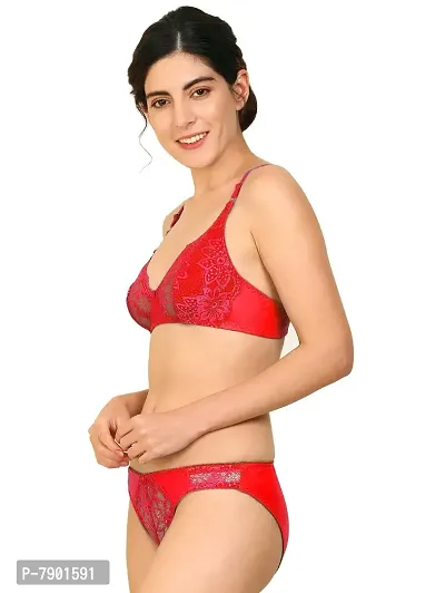 Fashion Comfortz Women Net Bra Panty Set for Lingerie Set ( Pack of 3 ) ( Color : Red,Maroon,Blue ) ( Pattern : Floral Print ) ( Size : 30 ) ( SKU : Set Hira_Red,Maroon,Blue )-thumb3