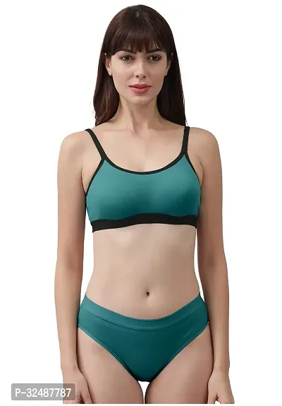 Stylish Cotton Solid Bra and Panty Set for Women