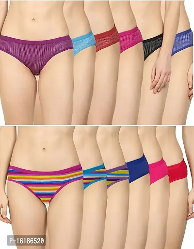 Stylish Multicoloured Cotton Blend Hipster Briefs For Women Pack Of 12-thumb0