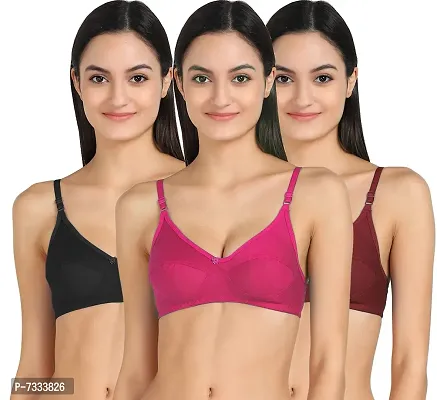 Women T-Shirt Cotton Non Padded Non-Wired Bra (Pack of 3) (Black,Pink,Maroon)