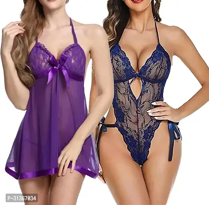 Babydoll Sexy Lingerie Set for Honeymoon Pack of 2-thumb0