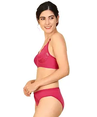 Women Cotton Bra Panty Set for Lingerie Set Pack of 1  Color : Pink-thumb2