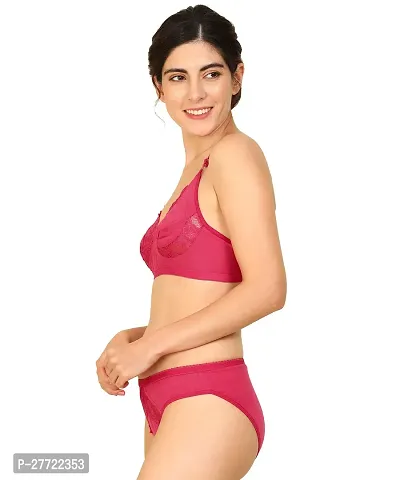 Women Cotton Bra Panty Set for Lingerie Set Pack of 1  Color : Pink-thumb3