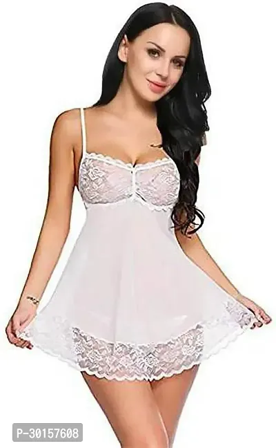 Stylish White Net Bridal Baby Doll For Women-thumb2