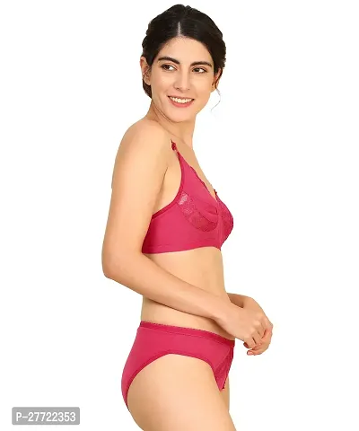 Women Cotton Bra Panty Set for Lingerie Set Pack of 1  Color : Pink-thumb2