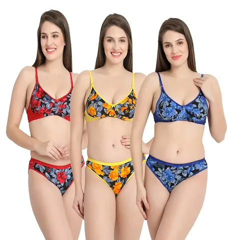 Tace Flower Print Lingerie Sets Pack of 3