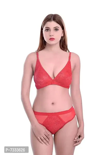 PIBU-Women's Cotton Bra Panty Set for Women Lingerie Set Sexy Honeymoon Undergarments ( Color : Red )( Pack of 1 )( Size :36) Model No : Safal et-thumb0