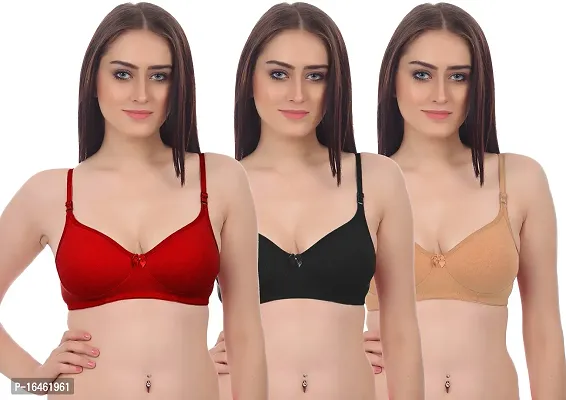 Stylish Multicoloured Cotton Solid Bras For Women Pack Of 3-thumb0