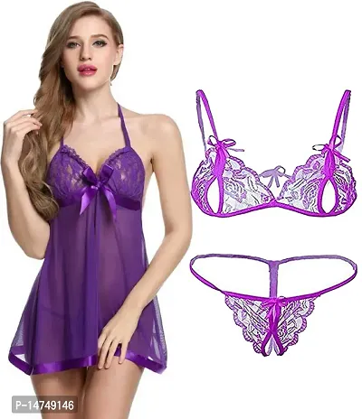 Stylish Purple  Bra  Panty Set For Women