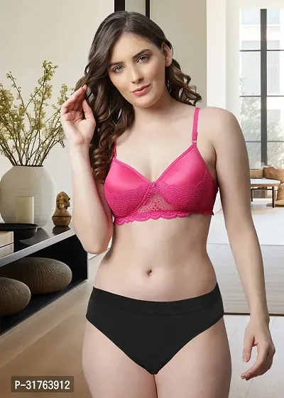 Stylish Women Pink Cotton Bra Panty Set - Pack of 1