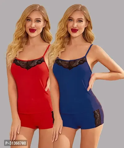 Women Red,Blue Designed Babydoll Sexy Lingerie Set Honeymoon Nighty Anniversary Night Dress