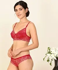 PIBU-Women's Net Bra Panty Set for Women Lingerie Set Sexy Honeymoon Undergarments ( Color : Red )( Pack of 1 )( Size :30) Model No : Net SSet-thumb2