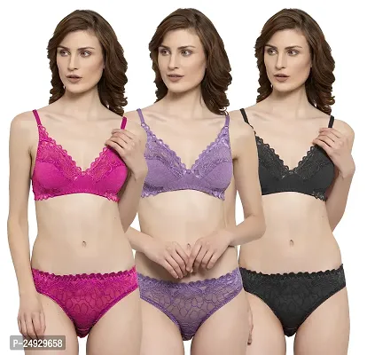 Stylish Cotton Bra And Panty Set For Women Pack Of 3-thumb0