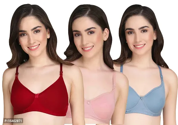 Stylish Multicoloured Cotton Solid Bras For Women Pack Of 3