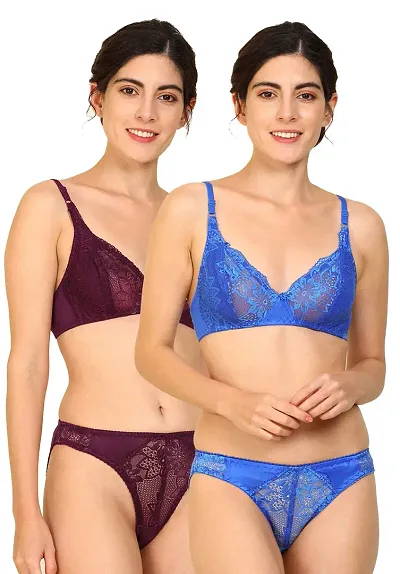 Buy Benivogue Women Girls Stylish Fancy Bridal Lingerie Set, Net Lace  Detailing Bra Panty Set for Women's, Cotton Blended Innerwear for Females  Set of 3 Online In India At Discounted Prices