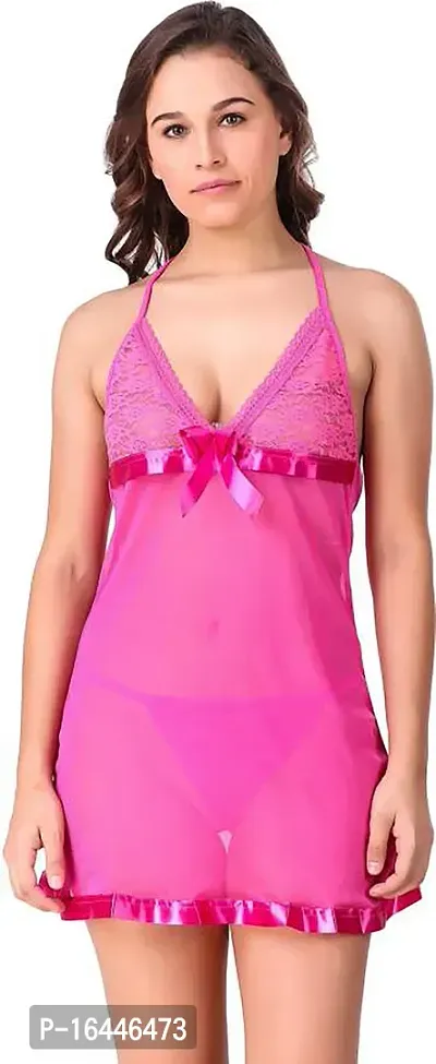 Stylish Pink Net Lace Baby Dolls For Women-thumb0