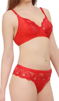 Fashion Comfortz Lingerie Set Net Bra Panties Set for Women|Honeymoon Bra Panty Set |Bra Panty Set for Women with Sexy Undergarments Pack of 1 Bra Panty Set Red-thumb1