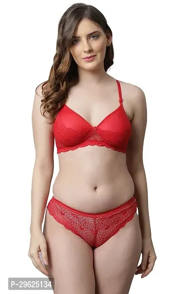 Women Cotton Bra Panty Set for Lingerie Set ( Pack of 1 ) ( Color : Red )-thumb0