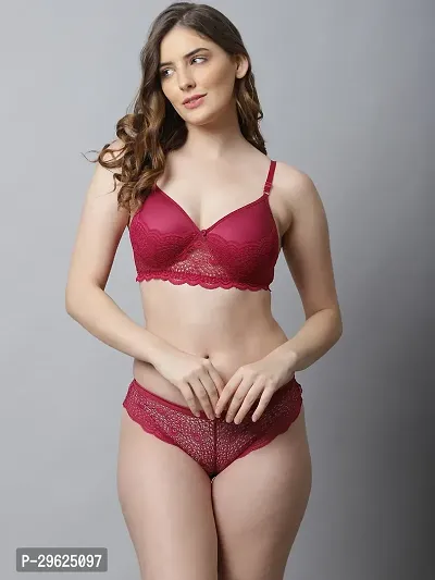 Women Cotton Bra Panty Set for Lingerie Set ( Pack of 1 ) ( Color : Maroon )-thumb0