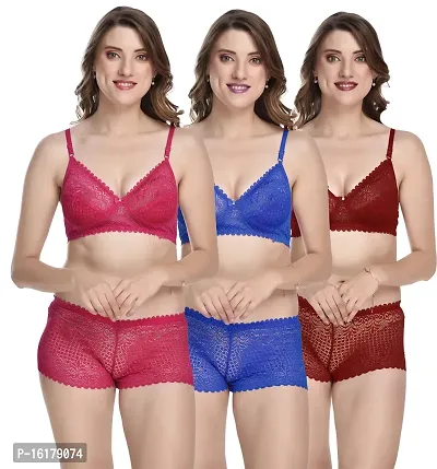 Stylish Multicoloured  Bra  Panty Set For Women Pack Of 3-thumb0