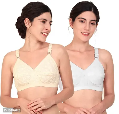 Stylish Multicoloured Cotton Solid Bras For Women Pack Of 2