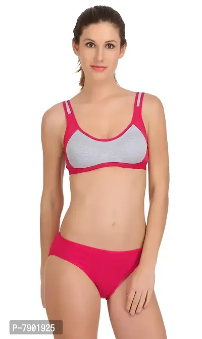 PIBU-Women's Cotton Sports Bra Panty Set for Women Lingerie Set Sexy Honeymoon Undergarments (Color : Pink)(Pack of 1) Model No : SK03