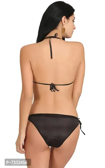 PIBU-Women's Satin Bikini Bra Panty Set for Women Lingerie Set Sexy Honeymoon Undergarments ( Color : Black )( Pack of 1 )( Size :36) Model No : Satan et-thumb4