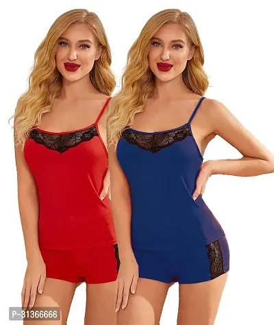 Women Red,Blue Designed Babydoll Sexy Lingerie Set Honeymoon Nighty Anniversary Night Dress-thumb0