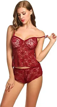 Stylish Maroon Net Lace Baby Dolls For Women-thumb1