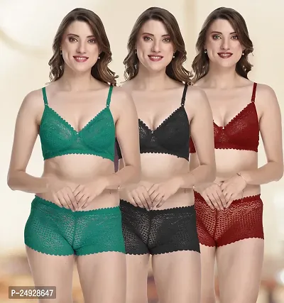 Stylish Cotton Bra And Panty Set For Women Pack Of 3-thumb0