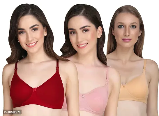 Stylish Multicoloured Cotton Solid Bras For Women Pack Of 3