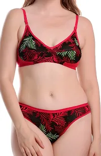 Stylish Red Cotton Self Pattern Bra And Panty Set For Women-thumb4