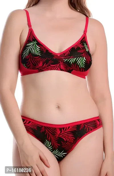 Stylish Red Cotton Self Pattern Bra And Panty Set For Women-thumb5