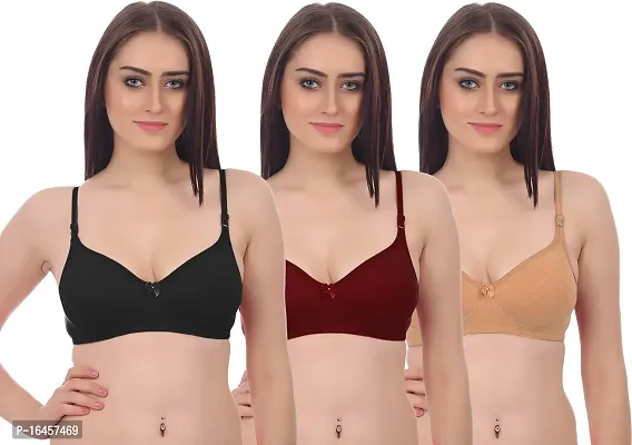 Stylish Black,Maroon,Brown Cotton Solid Bras For Women Pack Of 3-thumb0