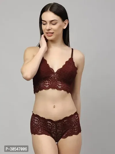 Stylish Maroon Cotton Bridal Lingerie set For Women-thumb0