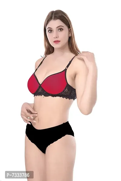 PIBU-Women's Cotton Bra Panty Set for Women Lingerie Set Sexy Honeymoon Undergarments (Color : Red,Pink,Maroon)(Pack of 3)(Size :30) Model No : LPD Set-thumb3