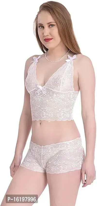 Elegant White Net  Baby Dolls Set For Women-thumb3