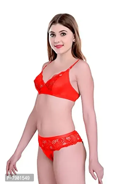 Fashion Comfortz Women&rsquo;S Girls Lace Lycra Spandex (4Way) Bikini Set for Women|Womens Girls Ladies Undergarments|Bra Panty Set for Women with Sexy Red-thumb3